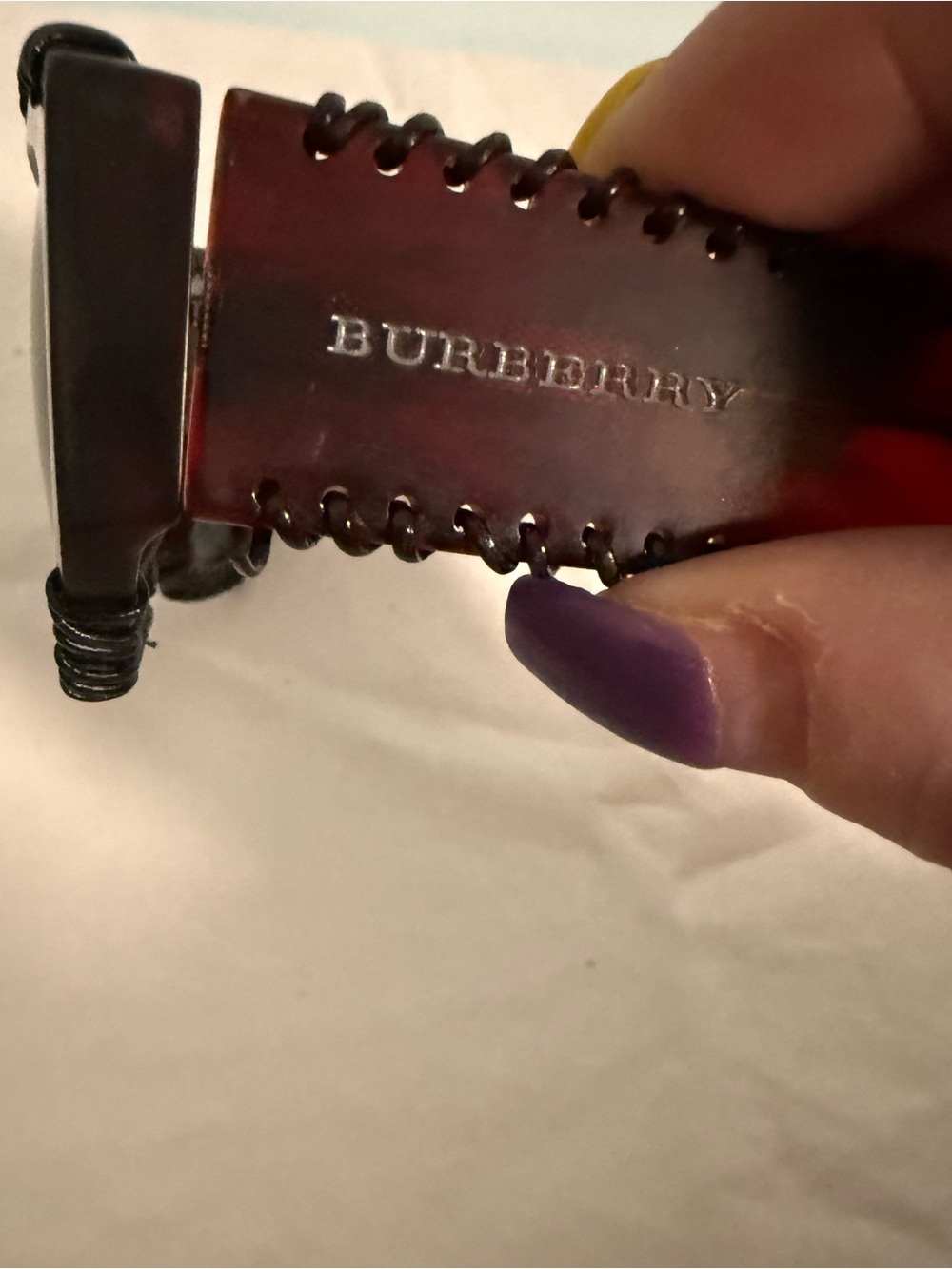 Burberry Dark Brown Oval Sunglasses with Black leather Trim! So unique! - Picture 4 of 12